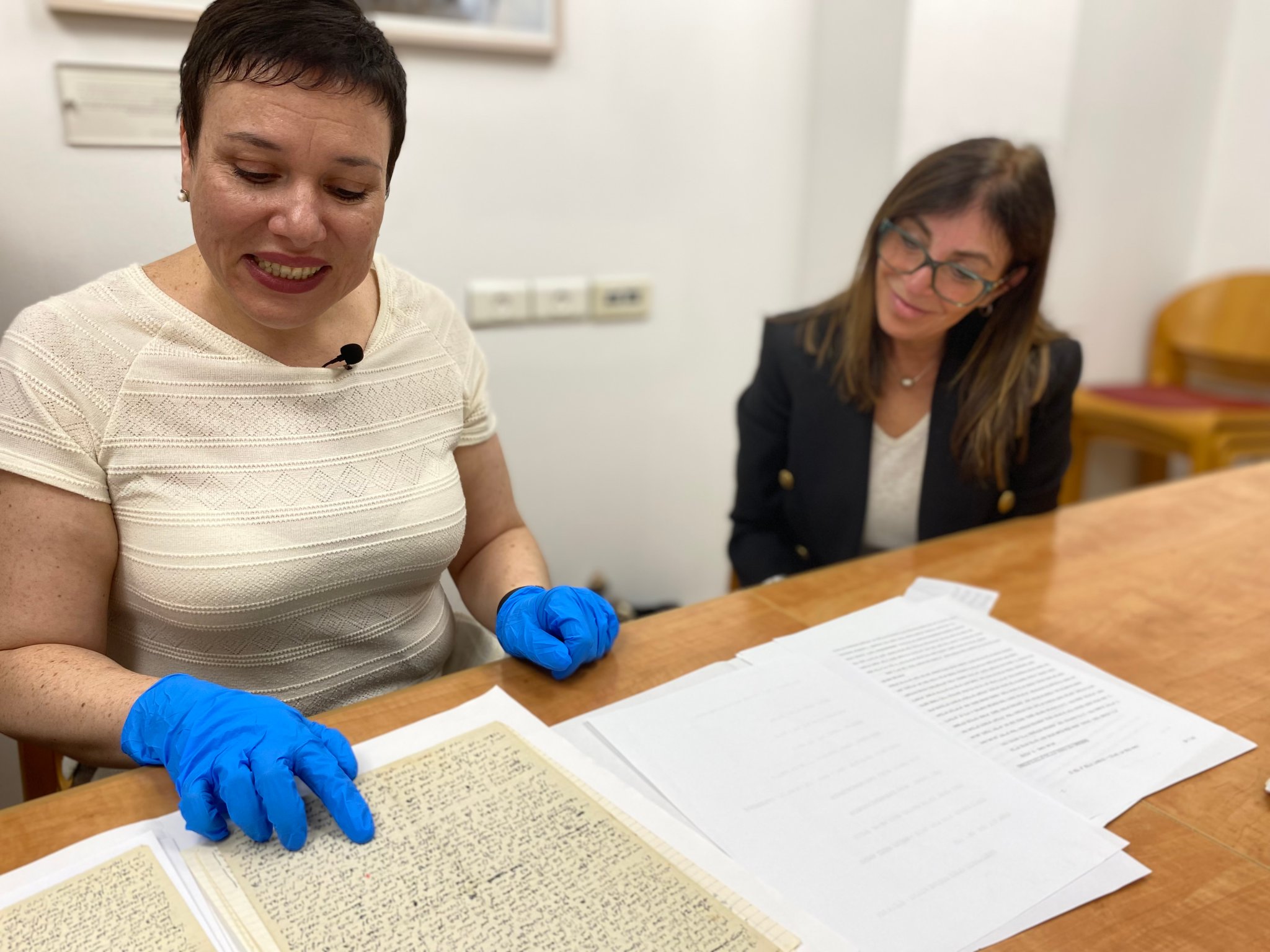 Abbee Corb, right, at Yad Vashem Holocaust archives, Israel, Oct. 26, 2023.