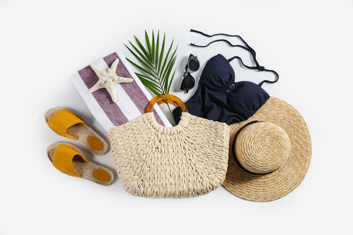 stylish beach bag with beach accessories